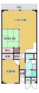 八戸ノ里第三ガーデンハイツA棟【13階】の間取り