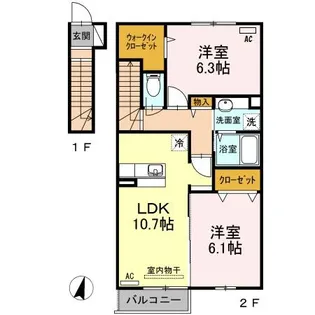 ボヌールムナカタ A棟【2階】の間取り
