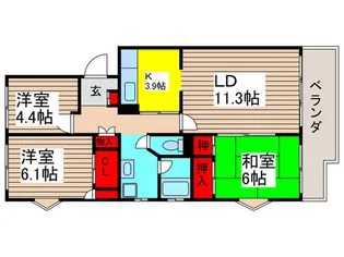 ウェルフェアグリーン原木第21号棟【3階】の間取り