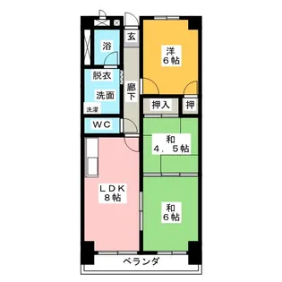 六反ハイツ【3階】の間取り