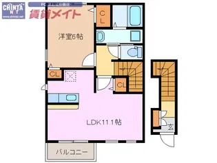 プラシード平和 B【2階】の間取り