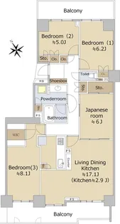 ヴィルフォーレ稲毛七番館【7階】の間取り