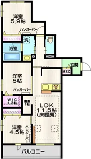 オカバ世田谷深沢ヘーベルメゾン【2階】の間取り