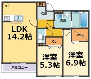 メリヤス鳴尾【2階】の間取り