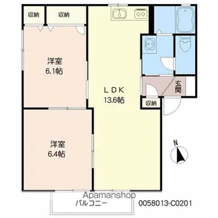 オーロラ・北野 C棟【2階】の間取り