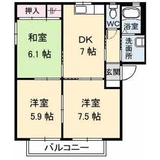 フレスコK B棟【2階】の間取り