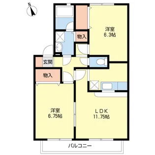 グラン・シャルム弐番館【2階】の間取り