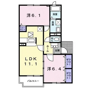 ユンヌバーグB【1階】の間取り