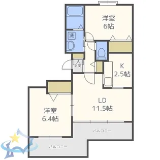 グランドール北2条【3階】の間取り