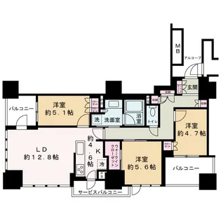 プラウドタワー梅田豊崎【3階】の間取り