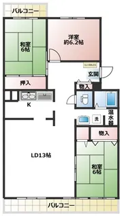 市川グリーンハイツD棟【3階】の間取り