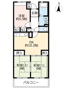 UR茨木学園町【2階】の間取り