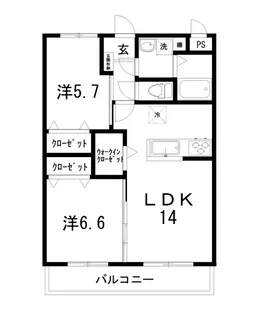2LDKの間取り画像
