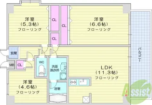カルトセゾン鶴ヶ谷東【3階】の間取り