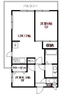 ヒルサイドフラッツB棟【2階】の間取り