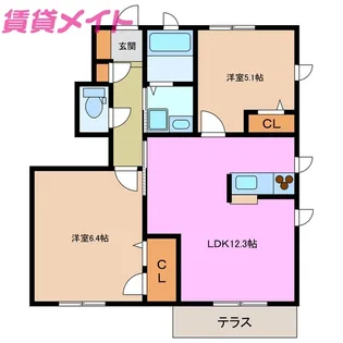 レガール北野B棟【1階】の間取り