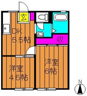 中庄サンプラザ B【2階】の間取り