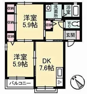 ビンヤード11 B棟【2階】の間取り