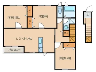 福岡県福津市福間南3【アパート】の間取り