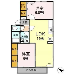 ヒマワリたけのB棟【1階】の間取り