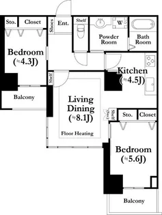 河田町ガーデン1号棟【6階】の間取り