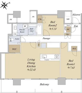 プレミスト千早タワーツインマークスブライトタワー【28階】の間取り