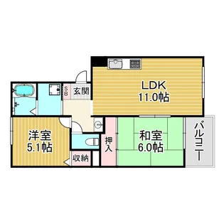 岡田山ハイツA棟【3階】の間取り