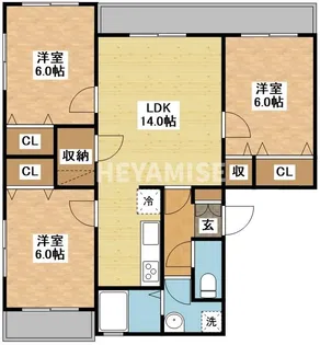 CUBE三原向日葵館【1階】の間取り