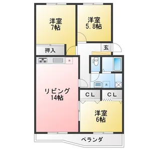 グリーンハイムいずみ野38号棟【5階】の間取り