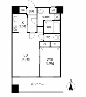 コスモリード谷町六丁目【8階】の間取り
