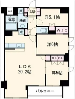 ブリリアイスト池尻大橋【6階】の間取り