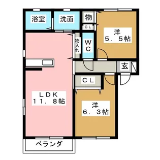 センターコート竹の山C棟【2階】の間取り