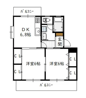 ハーベスト1号館(2DK)【2階】の間取り