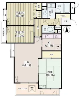 フラット浜田山 B棟【3階】の間取り
