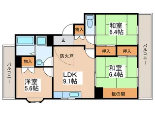 ワンズレジデンス羽曳ヶ丘 B棟【2階】の間取り