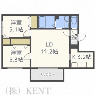 2LDKの間取り画像