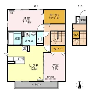 徳島県板野郡松茂町笹木野字八北開拓【アパート】の間取り