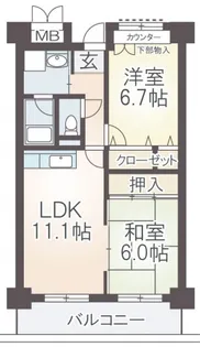 プリムヴェール瓜破【2階】の間取り