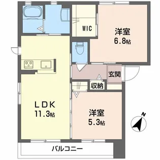 シャーメゾン波多見 B棟【2階】の間取り