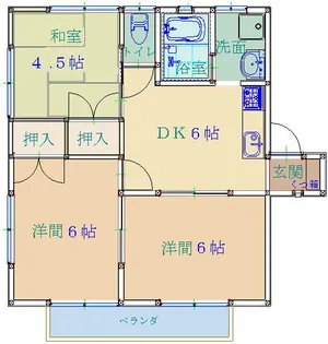 グリーンコーポ抽ヶ台 B棟【2階】の間取り