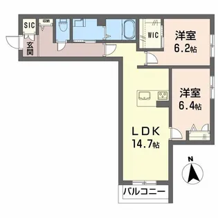 2LDKの間取り画像