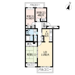 UR港北ニュータウンコンフォール東山田【1階】の間取り