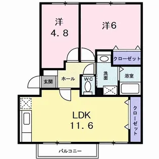 グランディール矢三B【1階】の間取り