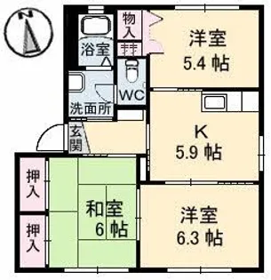 グリーンコート F棟【1階】の間取り