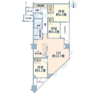 アトラスアリーナ武蔵新城ランドマークコート【11階】の間取り