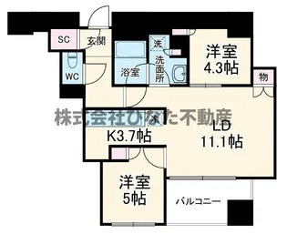 ローレルタワー御堂筋本町【27階】の間取り