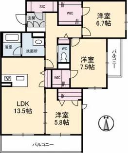 シャーメゾンステージ新山口駅前 B棟【3階】の間取り