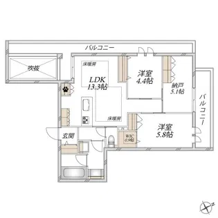 プラテリアコート市川【4階】の間取り