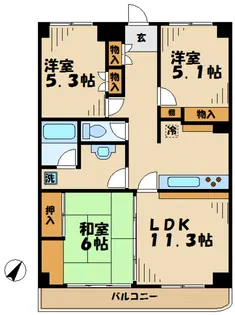 ティーズガーデン稲城【6階】の間取り