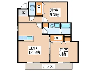 パ-クハイム水城B棟【1階】の間取り